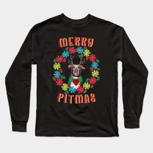 Merry Pitmas Pitbull Reindeer Long Sleeve T-Shirt